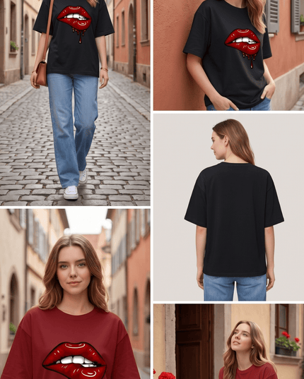 Glossy Lips : Printed Oversized T-Shirt - Peepri