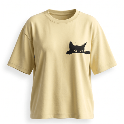 Hiding Cat : Printed Oversized T-Shirt - Peepri