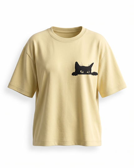 Hiding Cat : Printed Oversized T-Shirt