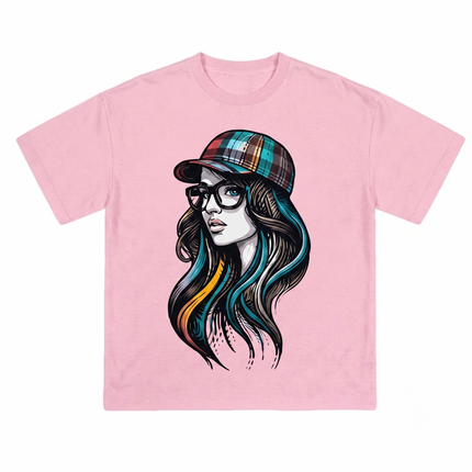 Rainbow Hair Girl : Printed Oversized T-Shirt