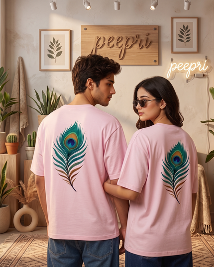 Peacock Plume Printed Oversized T-Shirt