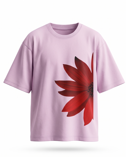 Red Flower : Printed Oversized T-Shirt