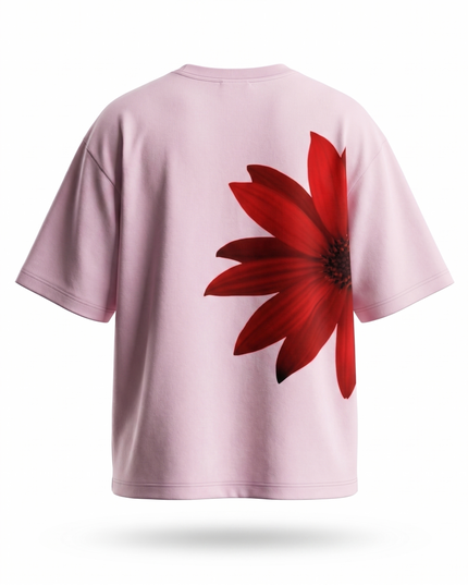 Red Flower : Printed Oversized T-Shirt