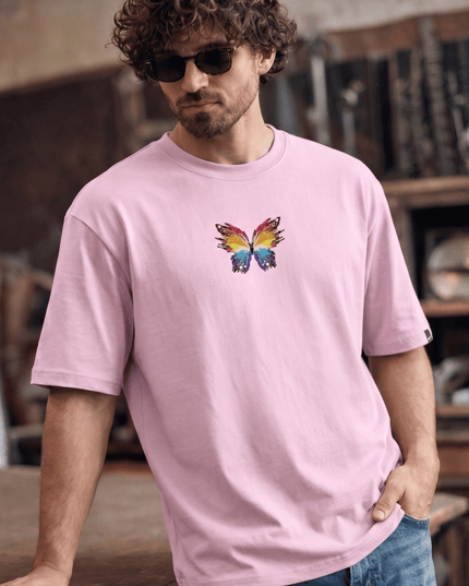 Colourful Butterfly : Printed Oversized T-Shirt - Peepri
