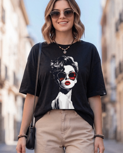 Noir Muse Graphic Oversized T-Shirt – White | 100% Cotton | Relaxed Fit Unisex Tee - Peepri