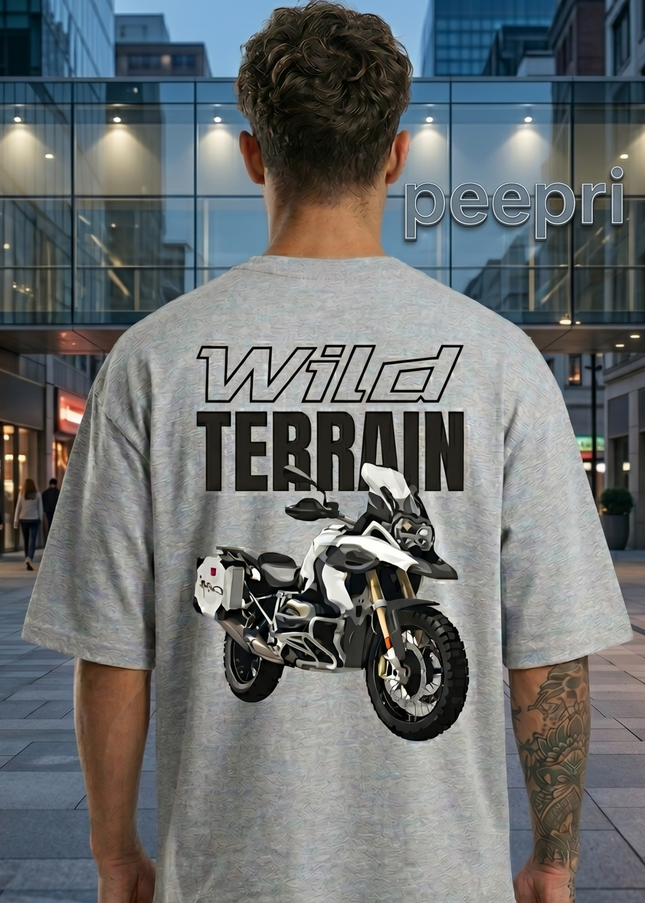 Bike Love Wild Terrain : Graphic Oversized T-Shirt – White | 100% Cotton | Relaxed Fit Unisex Tee