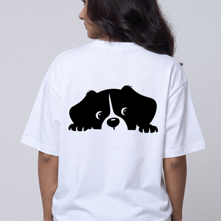 Hiding Dog : Graphic Oversized T-Shirt – White | 100% Cotton | Relaxed Fit Unisex Tee - Peepri