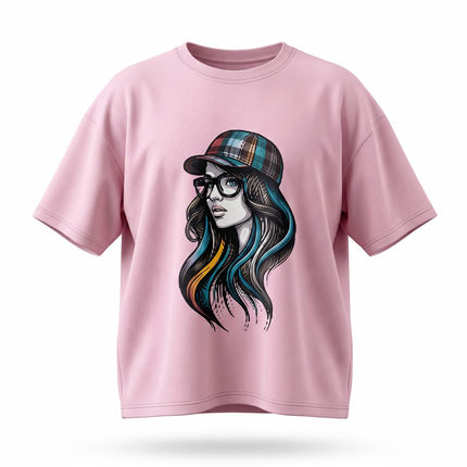 Rainbow Hair Girl : Printed Oversized T-Shirt