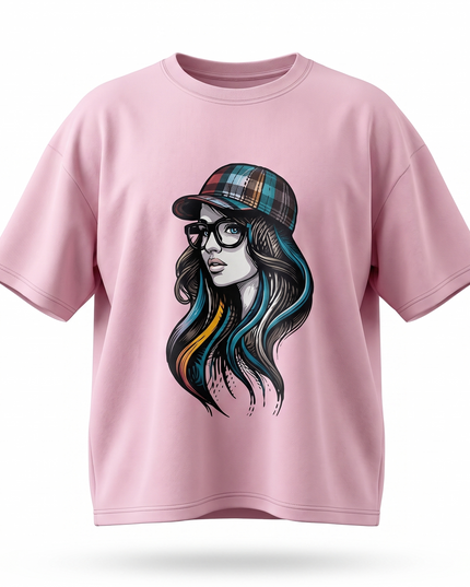 Rainbow Hair Girl : Printed Oversized T-Shirt